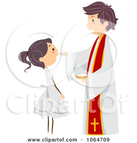 Clipart Priest And Girl At A Communion - Royalty Free Vector Illustration by BNP Design Studio