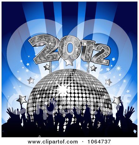 Clipart Crowd, Silver Disco Ball, Stars And 2012 - Royalty Free Vector Illustration by elaineitalia