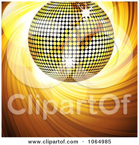 Clipart 3d Gold Disco Ball With Sparkles And A Swirl - Royalty Free Vector Illustration by elaineitalia