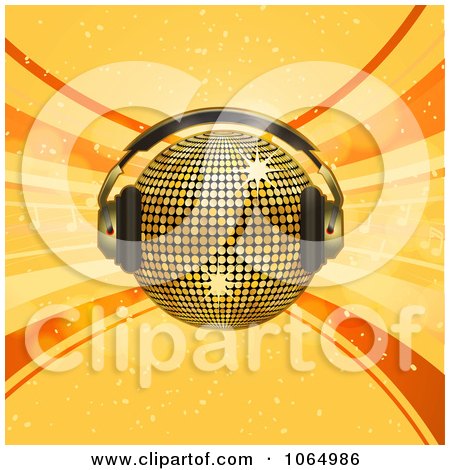 Clipart 3d Dj Disco Ball Over Orange - Royalty Free Vector Illustration by elaineitalia