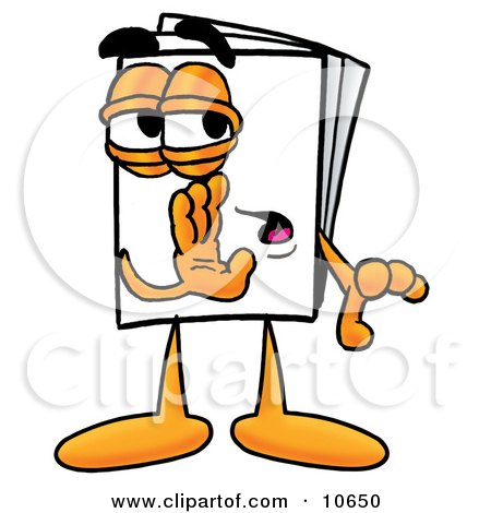Clipart Picture of a Paper Mascot Cartoon Character Whispering and Gossiping by Mascot Junction