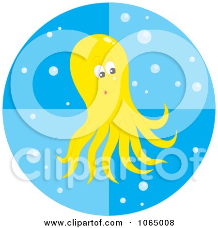 Clipart Yellow Octopus And Bubbles - Royalty Free Vector Illustration by Alex Bannykh