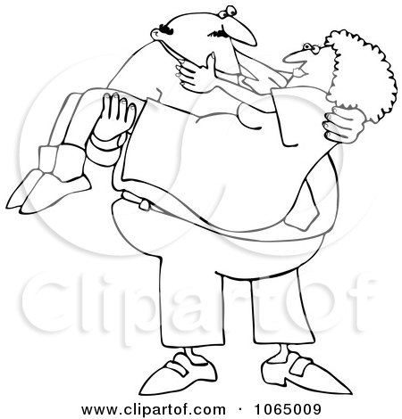 Clipart Outlined Man Carrying His Lady - Royalty Free Vector Illustration by djart