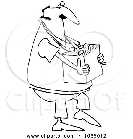 Clipart Outlined Man Carrying A Box Of Files - Royalty Free Vector Illustration by djart