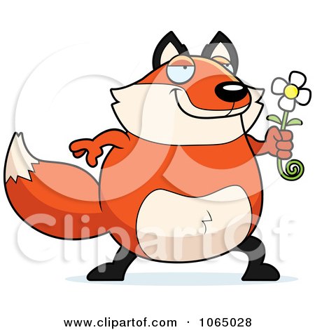 Clipart Chubby Fox Holding A Flower - Royalty Free Vector Illustration by Cory Thoman