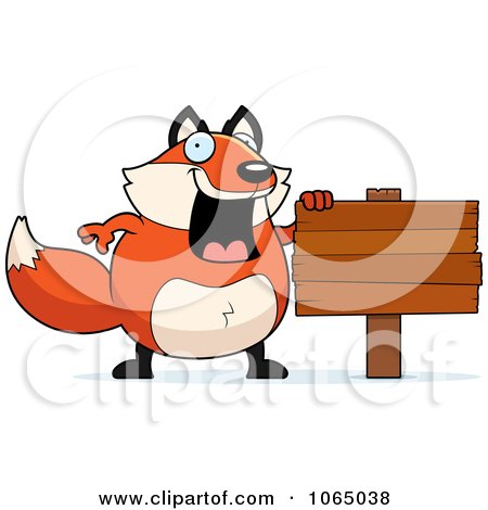 Clipart Chubby Fox With A Blank Sign - Royalty Free Vector Illustration by Cory Thoman