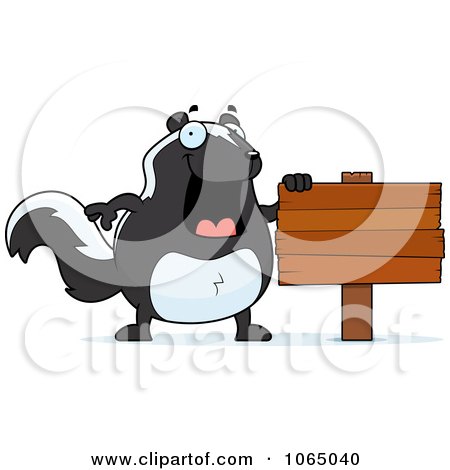 Clipart Chubby Skunk With A Sign - Royalty Free Vector Illustration by Cory Thoman