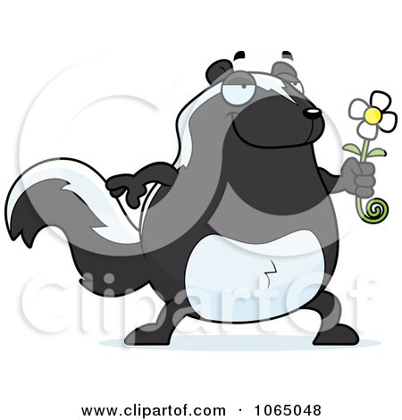 Clipart Chubby Skunk Holding A Flower - Royalty Free Vector Illustration by Cory Thoman