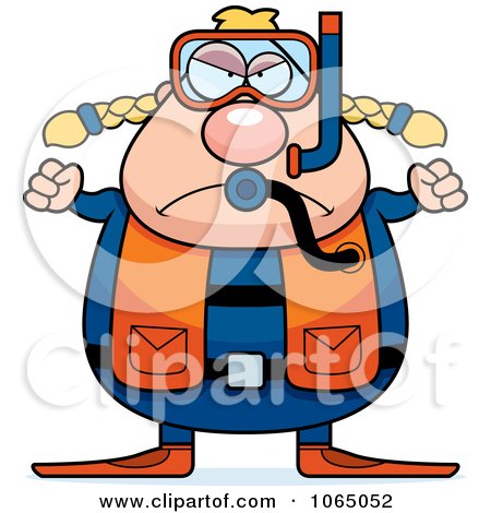 Clipart Mad Chubby Female Scuba Diver - Royalty Free Vector Illustration by Cory Thoman