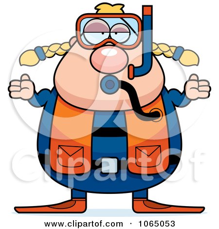 Clipart Chubby Female Scuba Diver Shrugging - Royalty Free Vector Illustration by Cory Thoman