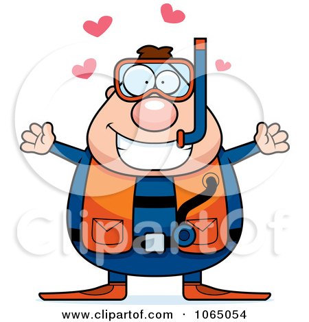 Clipart Chubby Male Scuba Diver With Open Arms - Royalty Free Vector Illustration by Cory Thoman