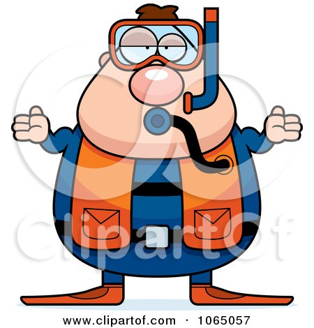 Clipart Chubby Male Scuba Diver Shrugging - Royalty Free Vector Illustration by Cory Thoman