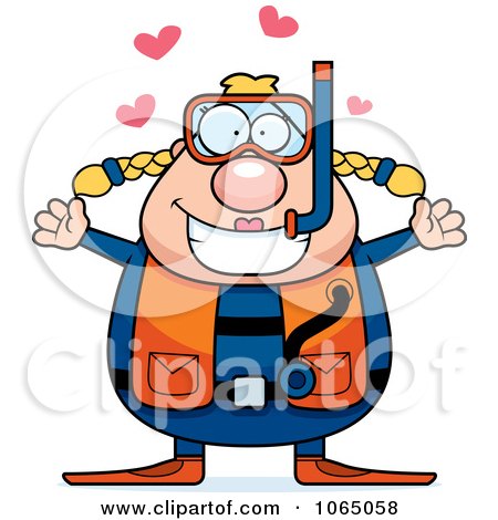 Clipart Chubby Female Scuba Diver With Open Arms - Royalty Free Vector Illustration by Cory Thoman