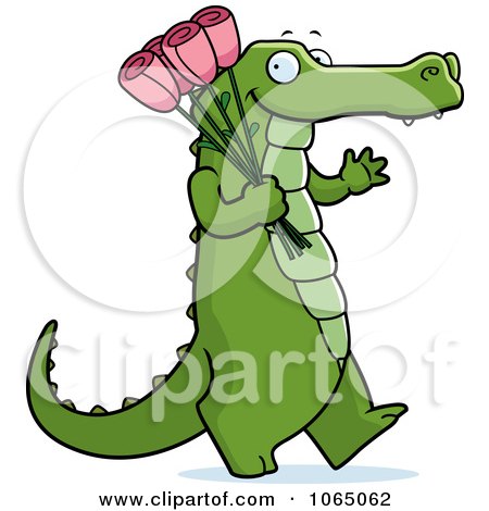 Clipart Alligator Carrying Roses - Royalty Free Vector Illustration by Cory Thoman