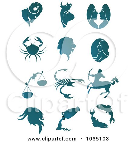 Clipart Teal Astrology Symbols - Royalty Free Vector Illustration by Vector Tradition SM