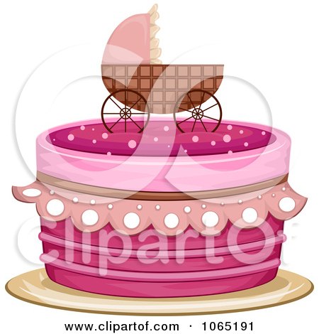 Clipart Pink Baby Pram Cake - Royalty Free Vector Illustration by BNP Design Studio