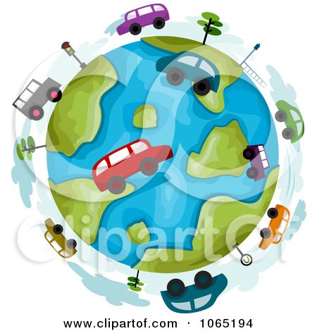 Clipart Cars Around A Globe - Royalty Free Vector Illustration by BNP Design Studio