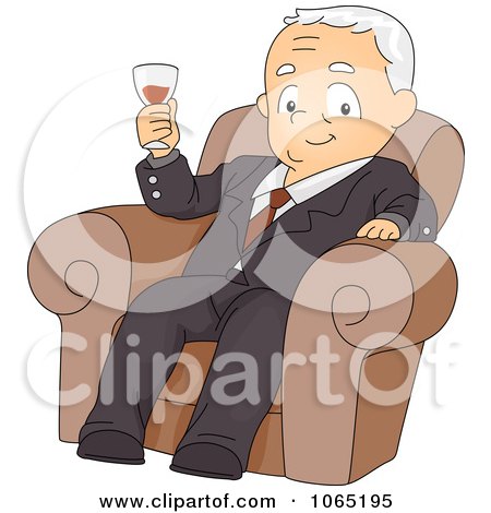 Clipart Retired Businessman Holding Wine - Royalty Free Vector Illustration by BNP Design Studio
