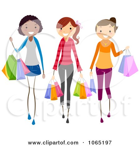 Clipart Teen Girls Carrying Shopping Bags - Royalty Free Vector Illustration by BNP Design Studio