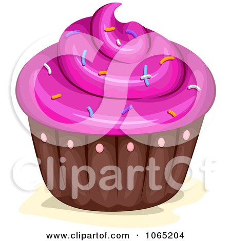 Clipart Sprinkled Pink Frosted Cupcake - Royalty Free Vector Illustration by BNP Design Studio