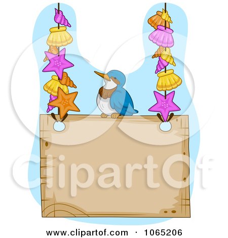 Clipart Blue Jay And Shells On A Sign - Royalty Free Vector Illustration by BNP Design Studio