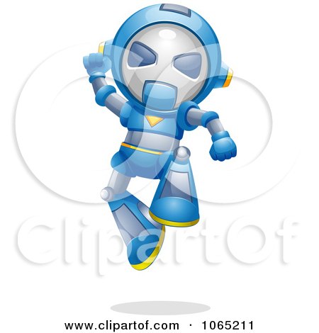 Clipart Victorious Robot Jumping - Royalty Free Vector Illustration by BNP Design Studio