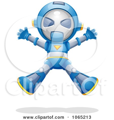 Clipart Blue Robot Jumping - Royalty Free Vector Illustration by BNP Design Studio