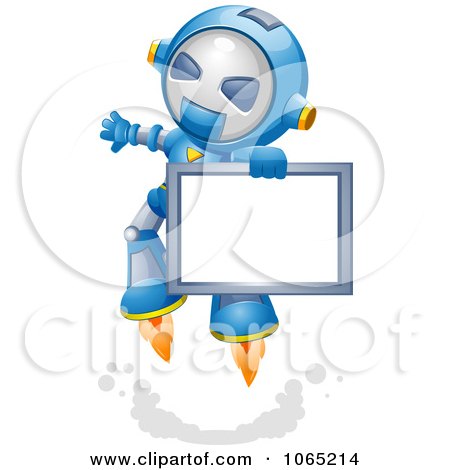 Clipart Robot Flying With A Sign - Royalty Free Vector Illustration by BNP Design Studio