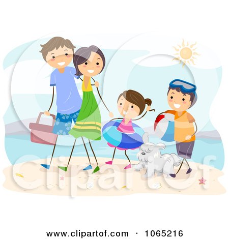 Clipart Stick Family Walking At The Beach - Royalty Free Vector Illustration by BNP Design Studio