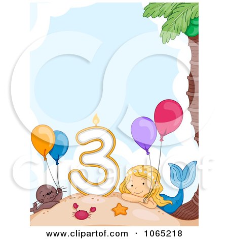 Clipart Mermaid By A Third Birthday Candle - Royalty Free Vector Illustration by BNP Design Studio