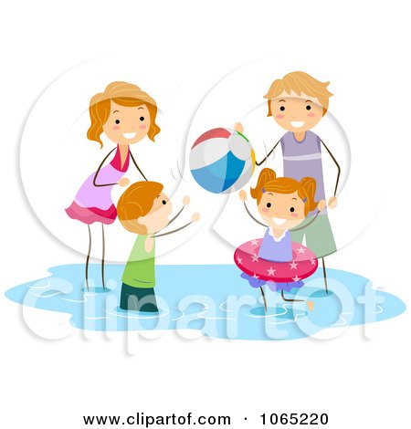 Clipart Stick Family Playing At The Beach - Royalty Free Vector Illustration by BNP Design Studio