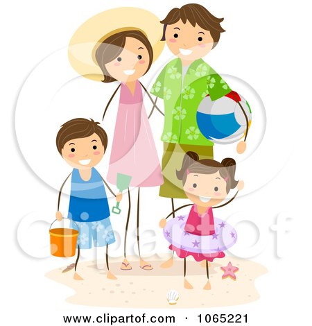Clipart Stick Family At The Beach - Royalty Free Vector Illustration by BNP Design Studio