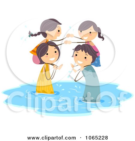 Clipart Stick Family Swimming At The Beach - Royalty Free Vector Illustration by BNP Design Studio
