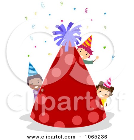 Clipart Birthday Kids With A Giant Party Hat - Royalty Free Vector Illustration by BNP Design Studio