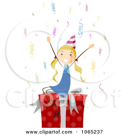Clipart Birthday Girl Sitting On A Gift - Royalty Free Vector Illustration by BNP Design Studio