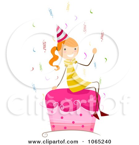Clipart Birthday Girl Sitting On A Cake - Royalty Free Vector Illustration by BNP Design Studio