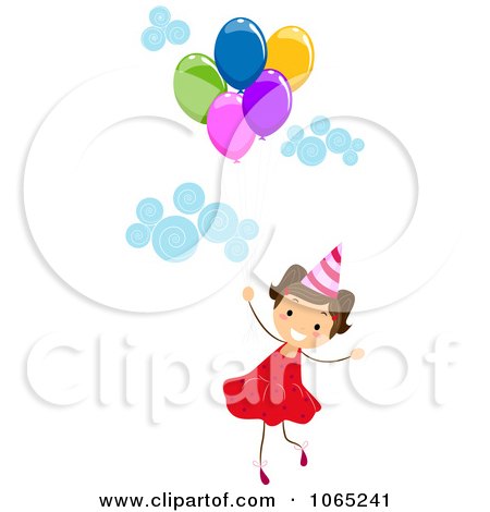 Clipart Birthday Girl With Party Balloons - Royalty Free Vector Illustration by BNP Design Studio
