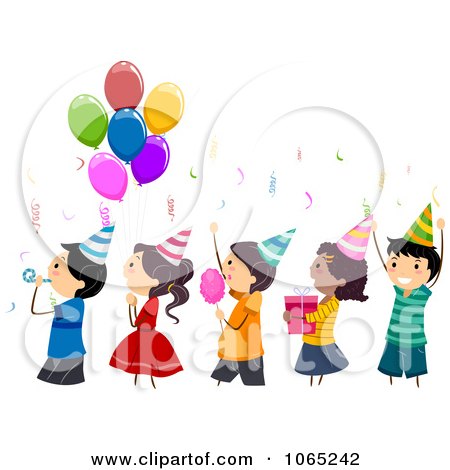 Clipart Line Of Birthday Kids - Royalty Free Vector Illustration by BNP Design Studio