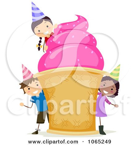Clipart Birthday Kids With A Giant Ice Cream Cone - Royalty Free Vector Illustration by BNP Design Studio