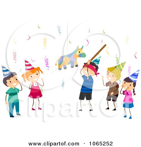 Clipart Birthday Kids Hitting A Pinata - Royalty Free Vector Illustration by BNP Design Studio