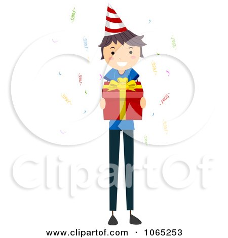 Clipart Stick Birthday Boy Holding A Gift - Royalty Free Vector Illustration by BNP Design Studio