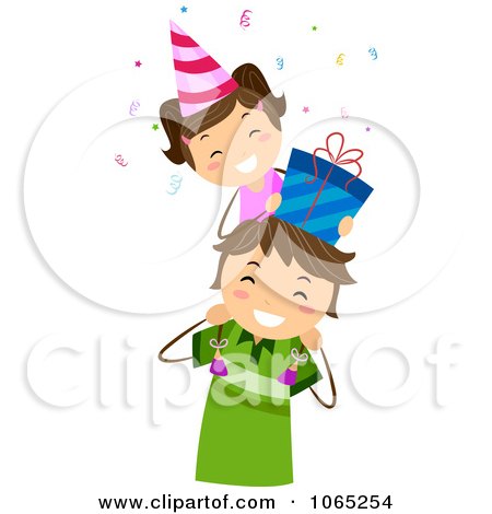 Clipart Little Girl With A Birthday Gift On Her Dad's Shoulders - Royalty Free Vector Illustration by BNP Design Studio