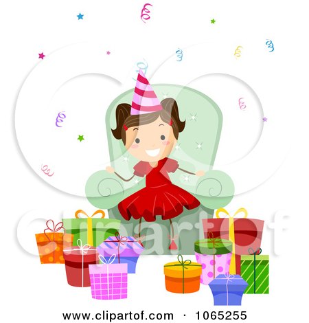 Clipart Birthday Girl With Presents 2 - Royalty Free Vector Illustration by BNP Design Studio
