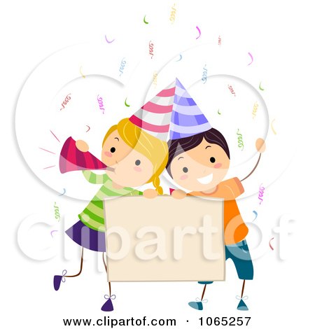 Clipart Birthday Kids With A Sign - Royalty Free Vector Illustration by BNP Design Studio