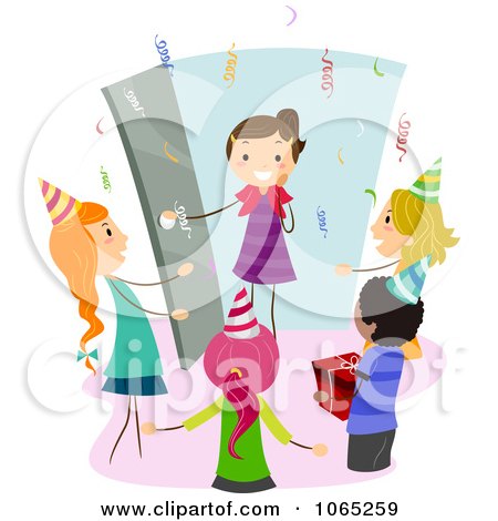 Clipart Girl Arriving At A Surprise Birthday Party - Royalty Free Vector Illustration by BNP Design Studio
