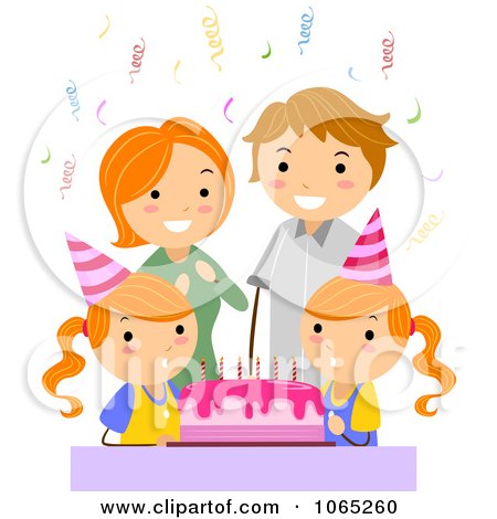 Clipart Parents Celebrating A Twin Girl Birthday - Royalty Free Vector Illustration by BNP Design Studio