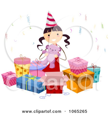 Clipart Birthday Girl With Presents 3 - Royalty Free Vector Illustration by BNP Design Studio