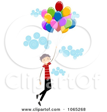 Clipart Stick Birthday Boy Floating With Balloons 2 - Royalty Free Vector Illustration by BNP Design Studio