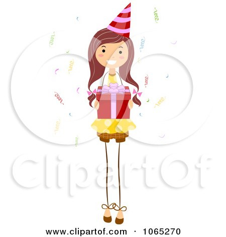 Clipart Birthday Girl Holding A Present - Royalty Free Vector Illustration by BNP Design Studio