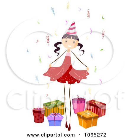 Clipart Birthday Girl With Presents 1 - Royalty Free Vector Illustration by BNP Design Studio